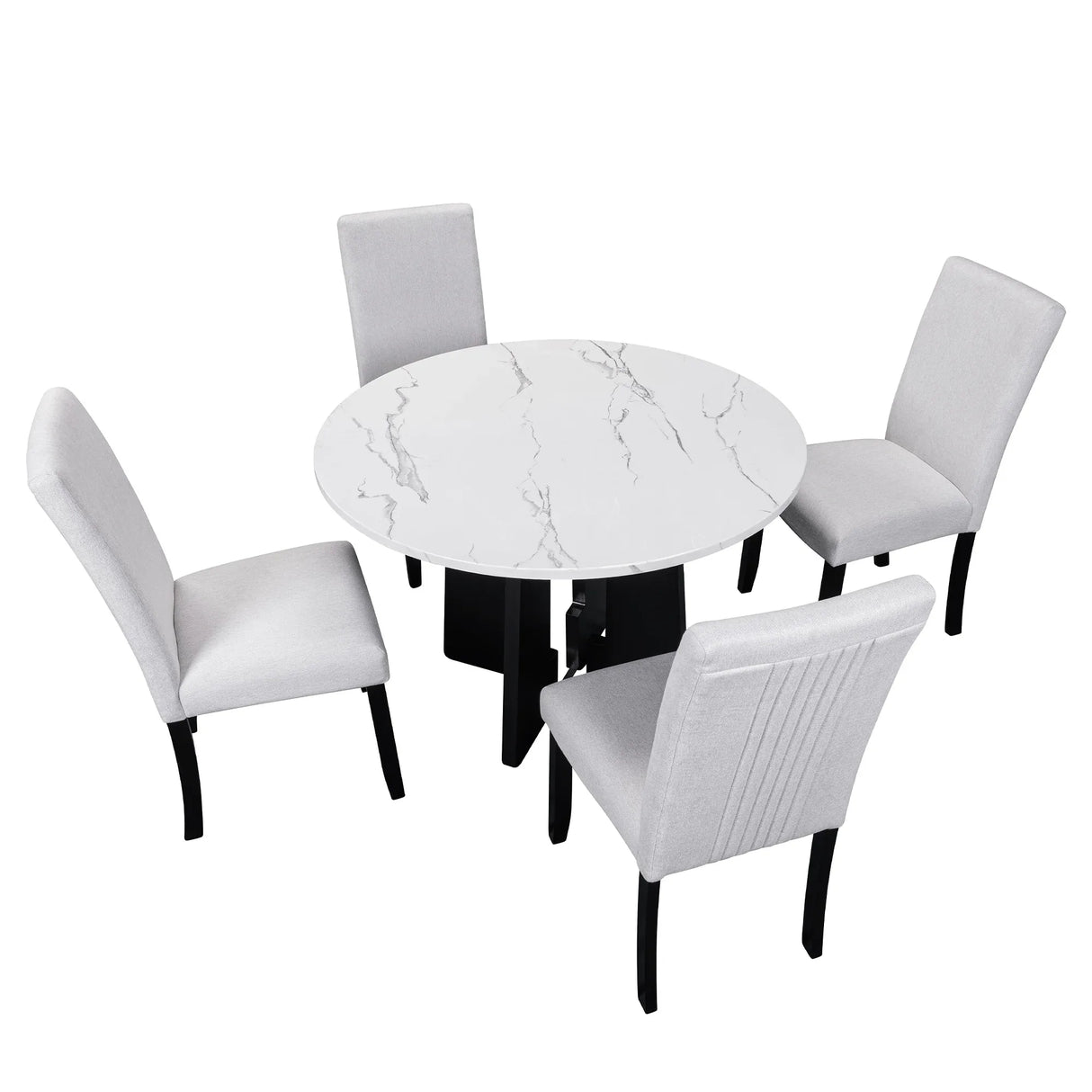 5-Piece Round Solid Wood Dining Table Set With Upholstered Chairs - Omega Lifestyles