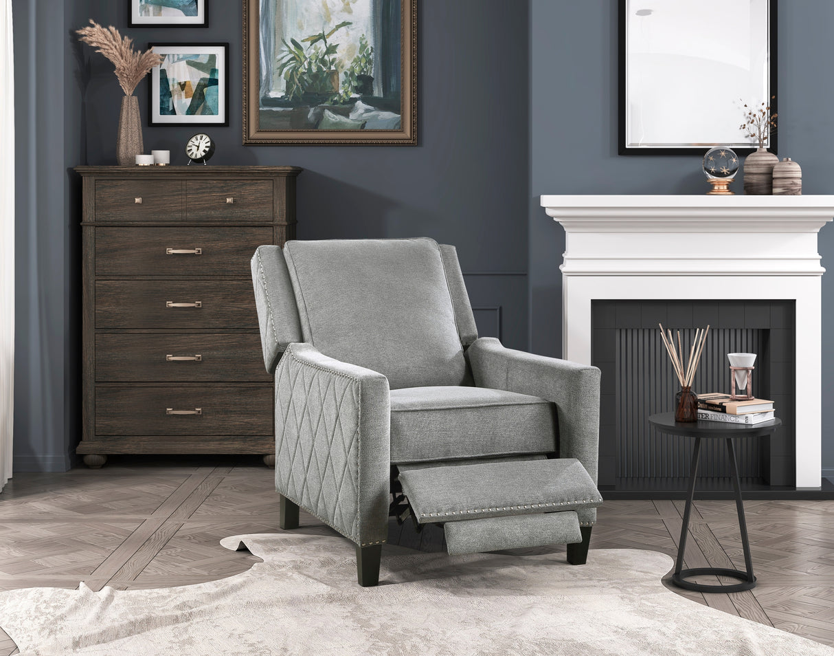 Modern Gray Fabric Push-Back Reclining Wooden Chair