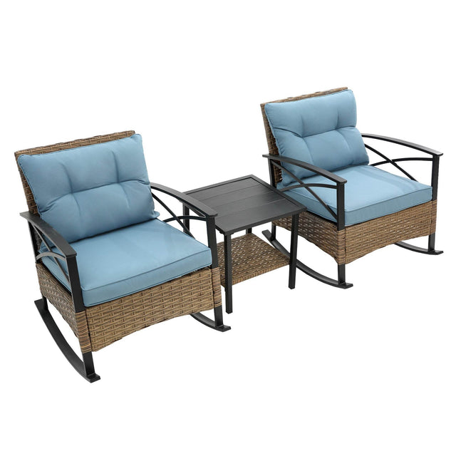 3-Piece Outdoor Rocking Rattan Chair Set With Table - Omega Lifestyles