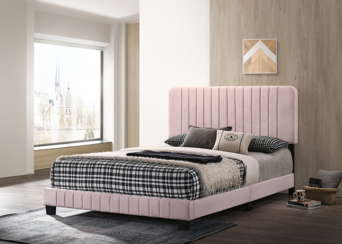 Full Velvet Foam Upholstered Pink Bed Frame