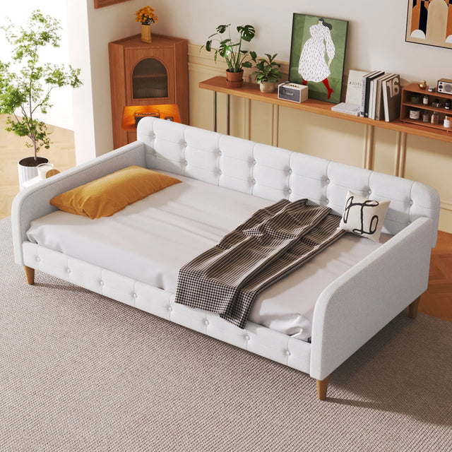 Twin Upholstered Linen Fabric Daybed With Wood Frame - Omega Lifestyles