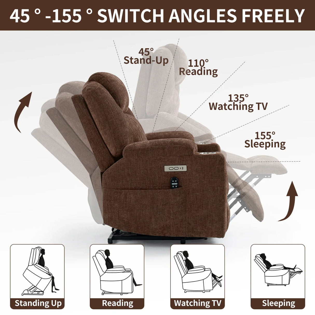 Chenille Power Lift Recliner Chair With Massage Lumbar Heat - Omega Lifestyles