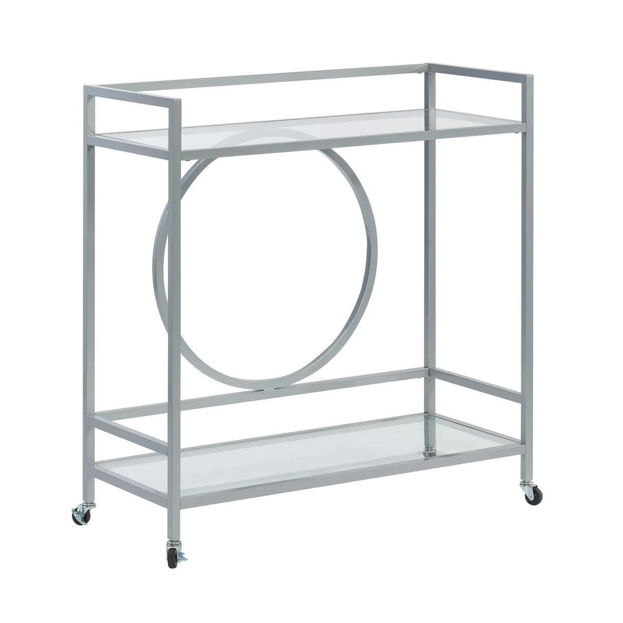 Contemporary Gray Metal Rolling Bar Cart With Shelves - Omega Lifestyles