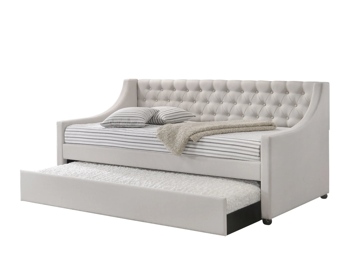 Fabric Twin Daybed With Rollout Trundle And Button Tufted - Omega Lifestyles