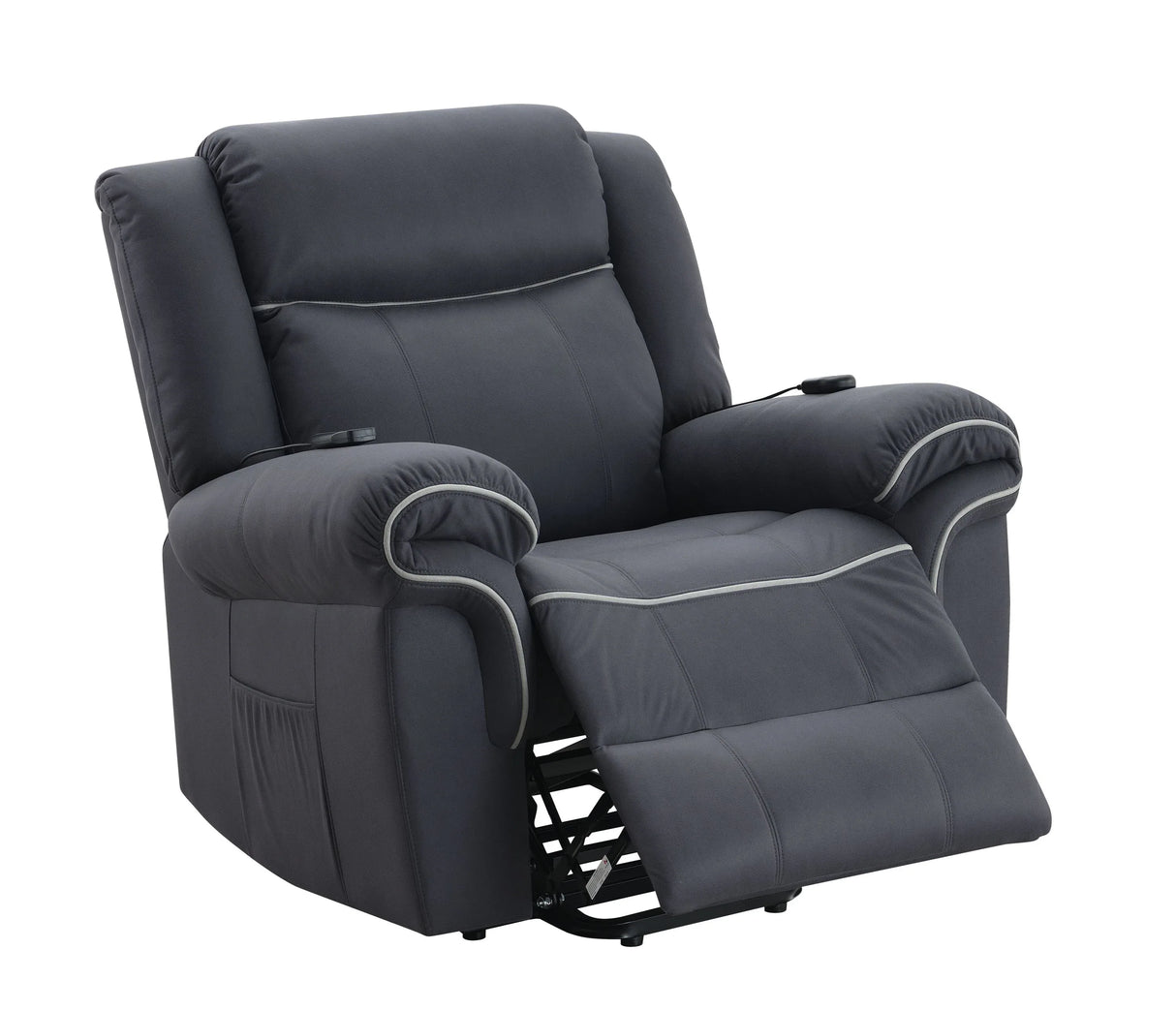 Dark Blue Polished Microfiber Power Lift Heating Massage Chair - Omega Lifestyles