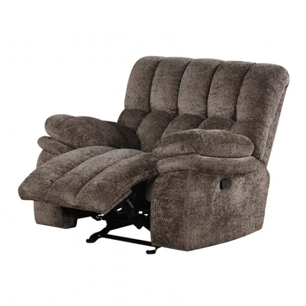 Transitional Dark Brown Fabric Glider Recliner With USB Charging - Omega Lifestyles