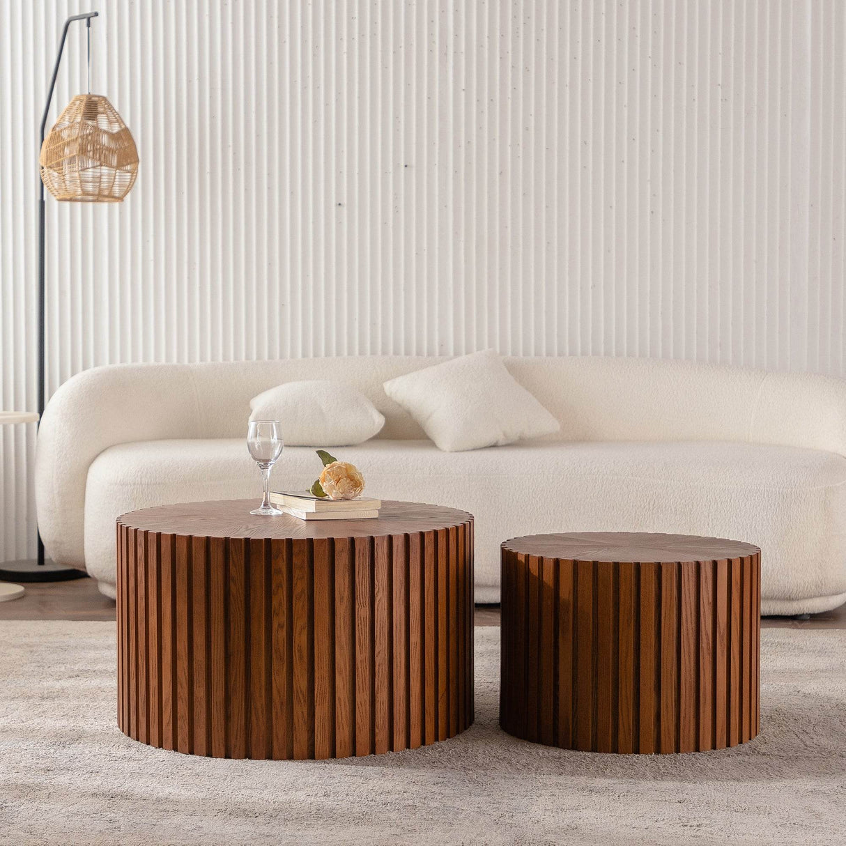 Modern Round Walnut Wood Coffee Table No Assembly Needed - Sleep Galleria