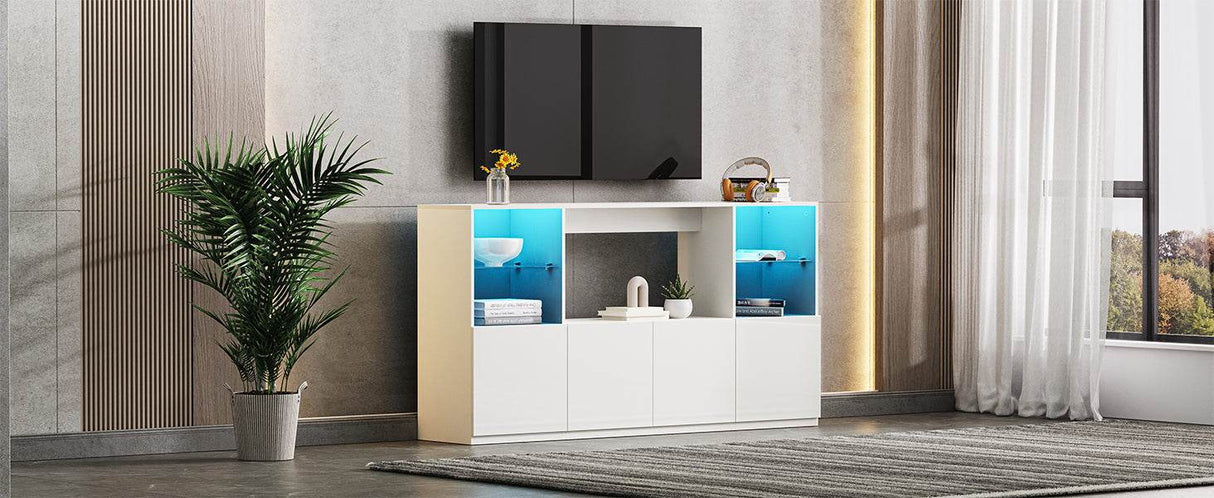 High Gloss White MDF TV Stand With LED Lights - Sleep Galleria