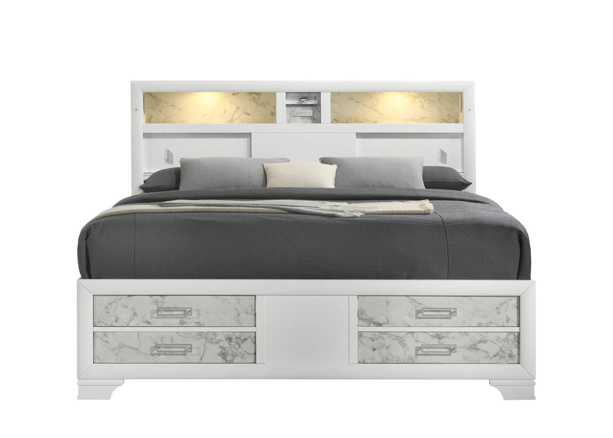Modern White Acacia Wood Full Bed Frame With Storage - Omega Lifestyles