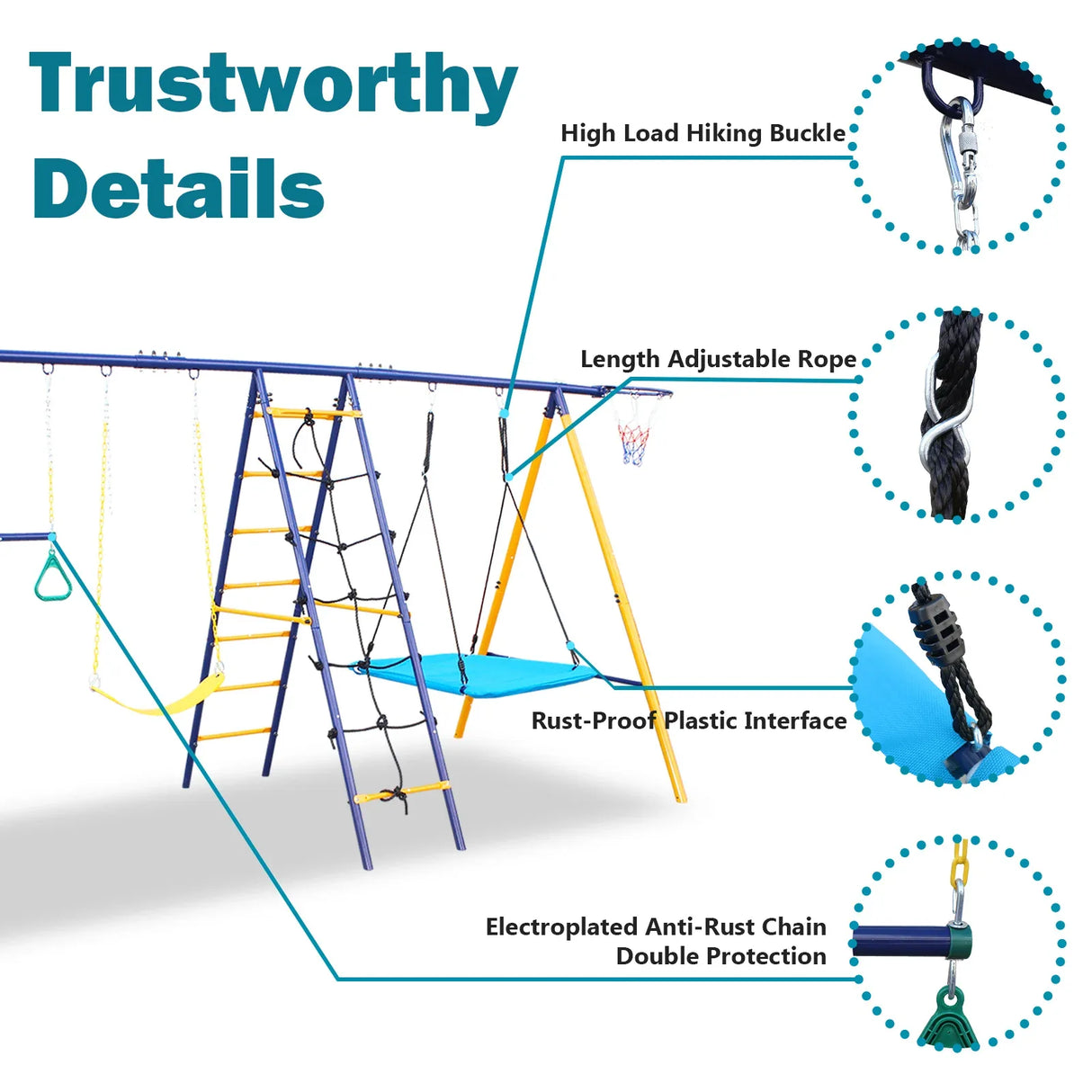 7-in-1 Heavy-Duty Metal Kids Backyard Swing Set - Omega Lifestyles