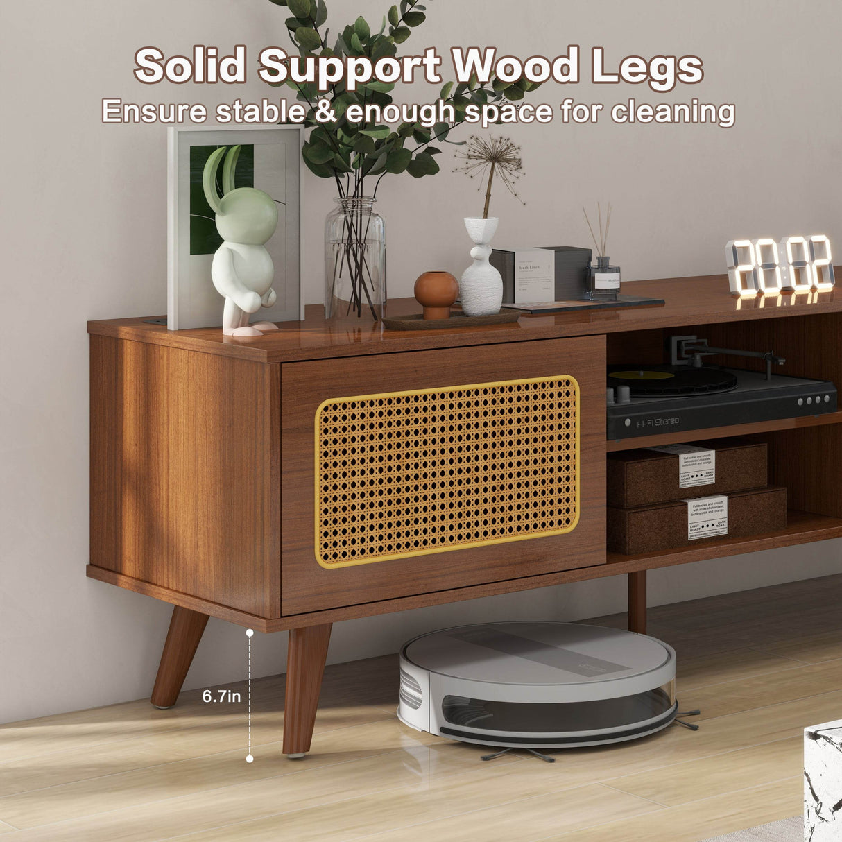 Mid Century Modern Rattan TV Stand Console - Sleep Galleria