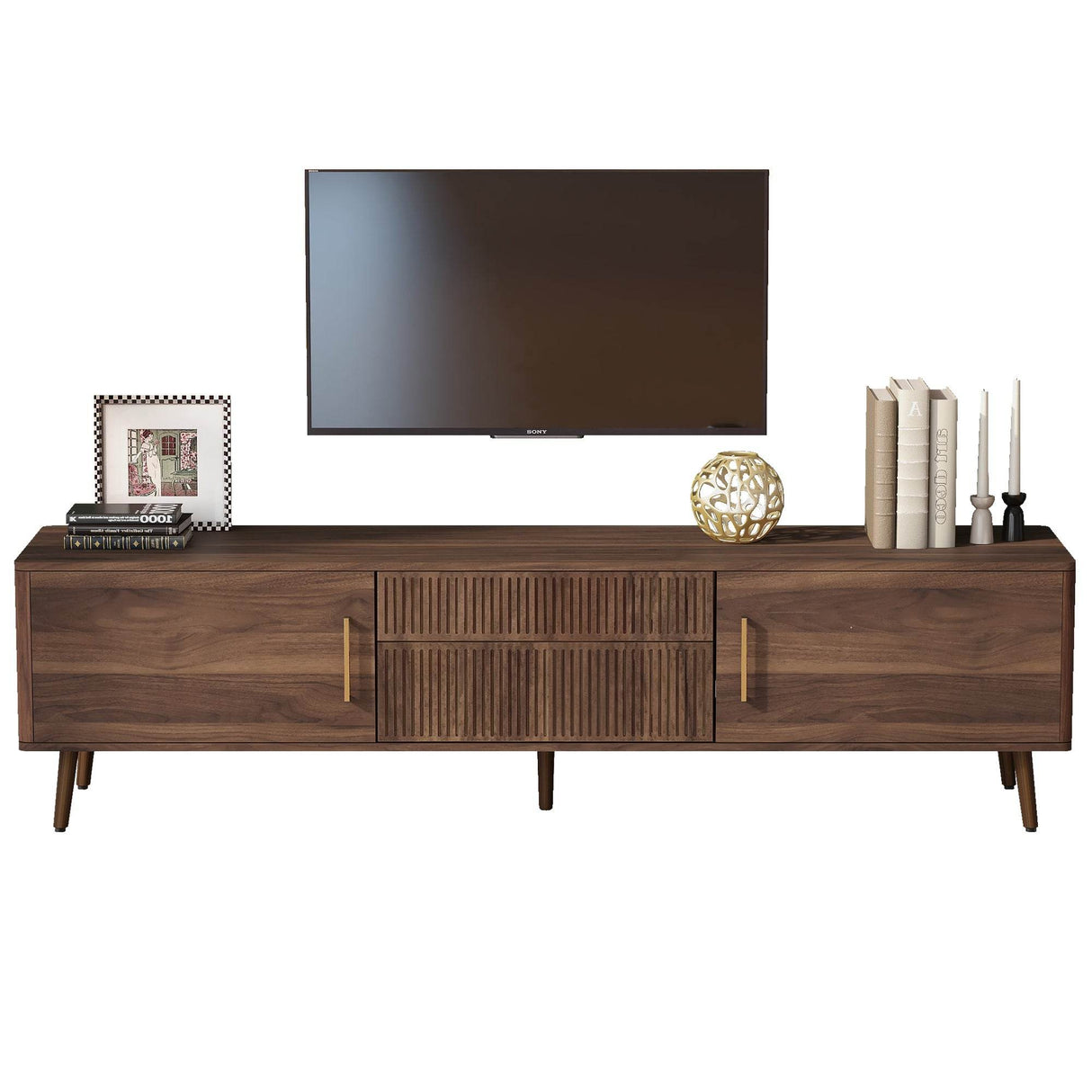 Mid Century Modern Walnut Wood TV Stand With Storage - Sleep Galleria