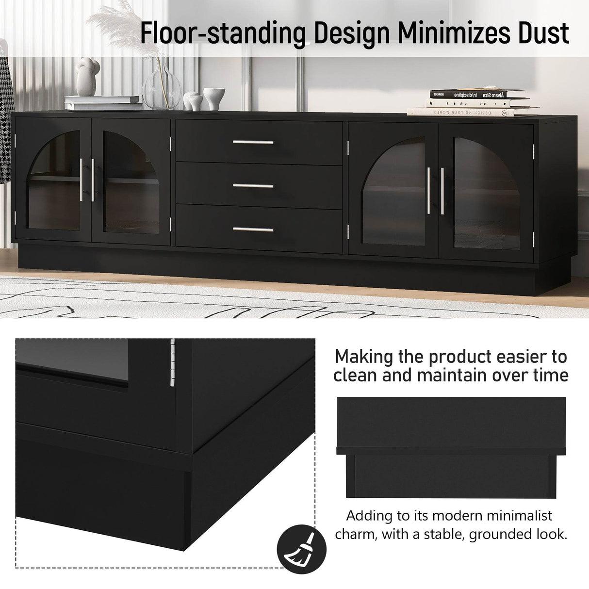 Modern Minimalist Black MDF TV Stand With Storage - Sleep Galleria
