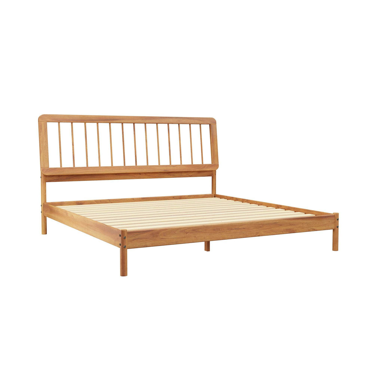 Mid-Century Modern Solid Pine Wood King Bed Frame
