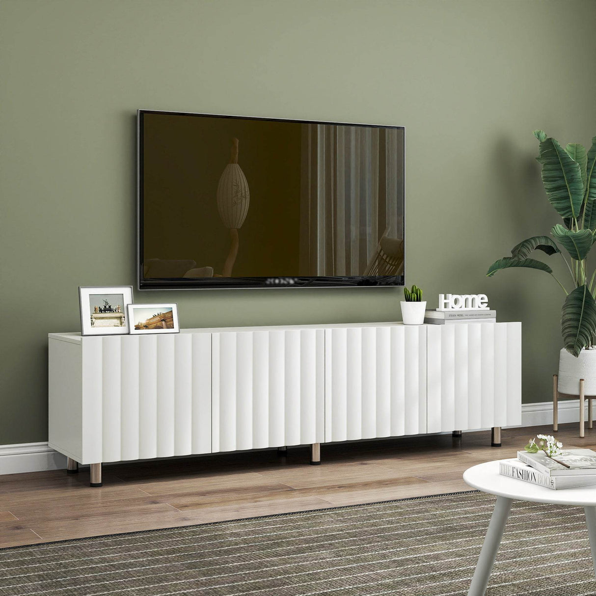 Modern White TV Stand With Storage Drawers - Sleep Galleria