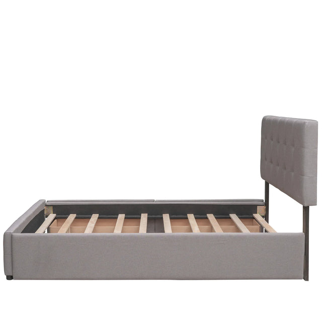 Upholstered Platform Bed With Drawers And Twin XL Trundle - Omega Lifestyles