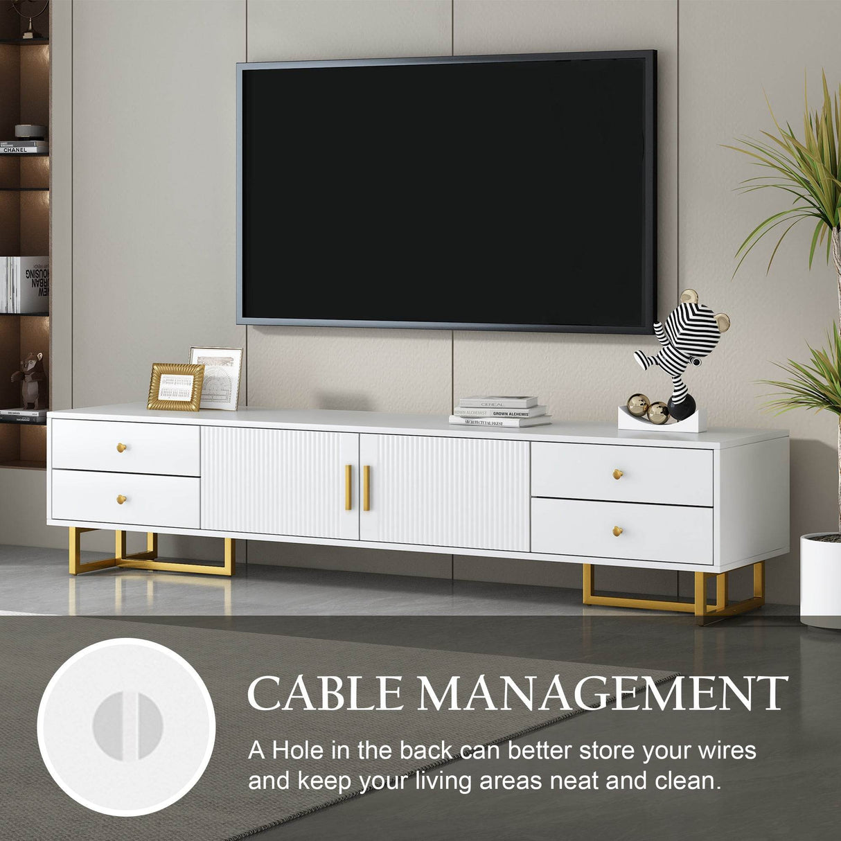 Modern White MDF TV Stand With Storage Cabinet - Sleep Galleria