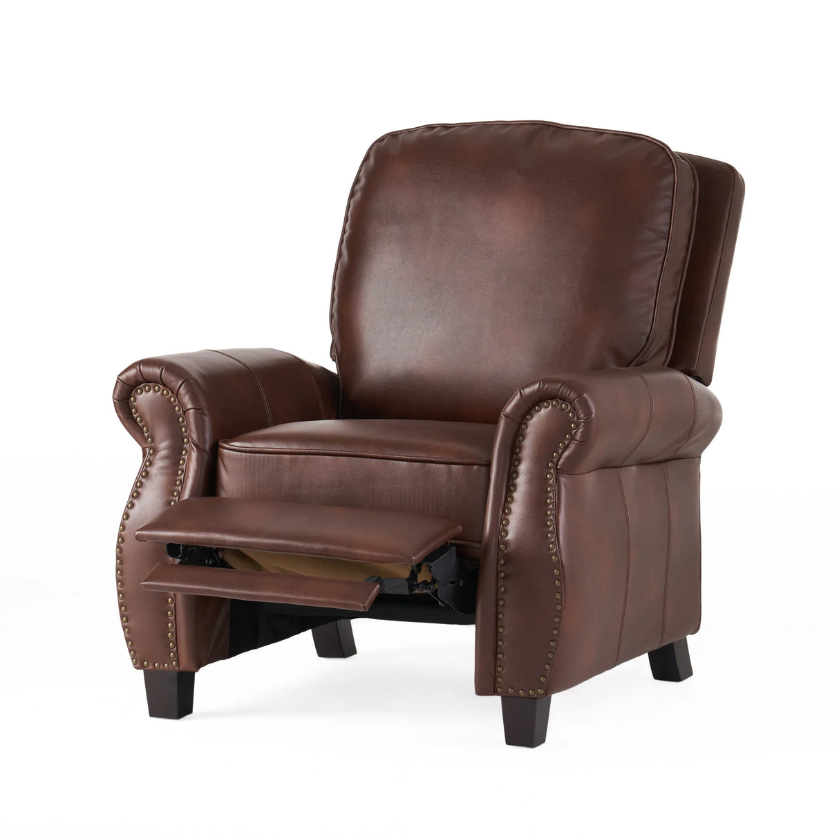 Contemporary Brown PU Pushback Recliner With Rubberwood Legs - Omega Lifestyles