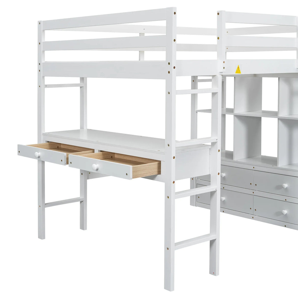Full White Pine Full Loft Bed With Built-In Desk - Omega Lifestyles