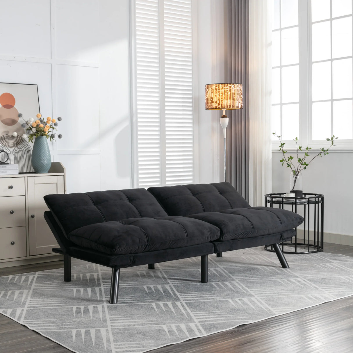 Black Upholstered Convertible Twin Sofa Bed With Foam Cushion - Omega Lifestyles