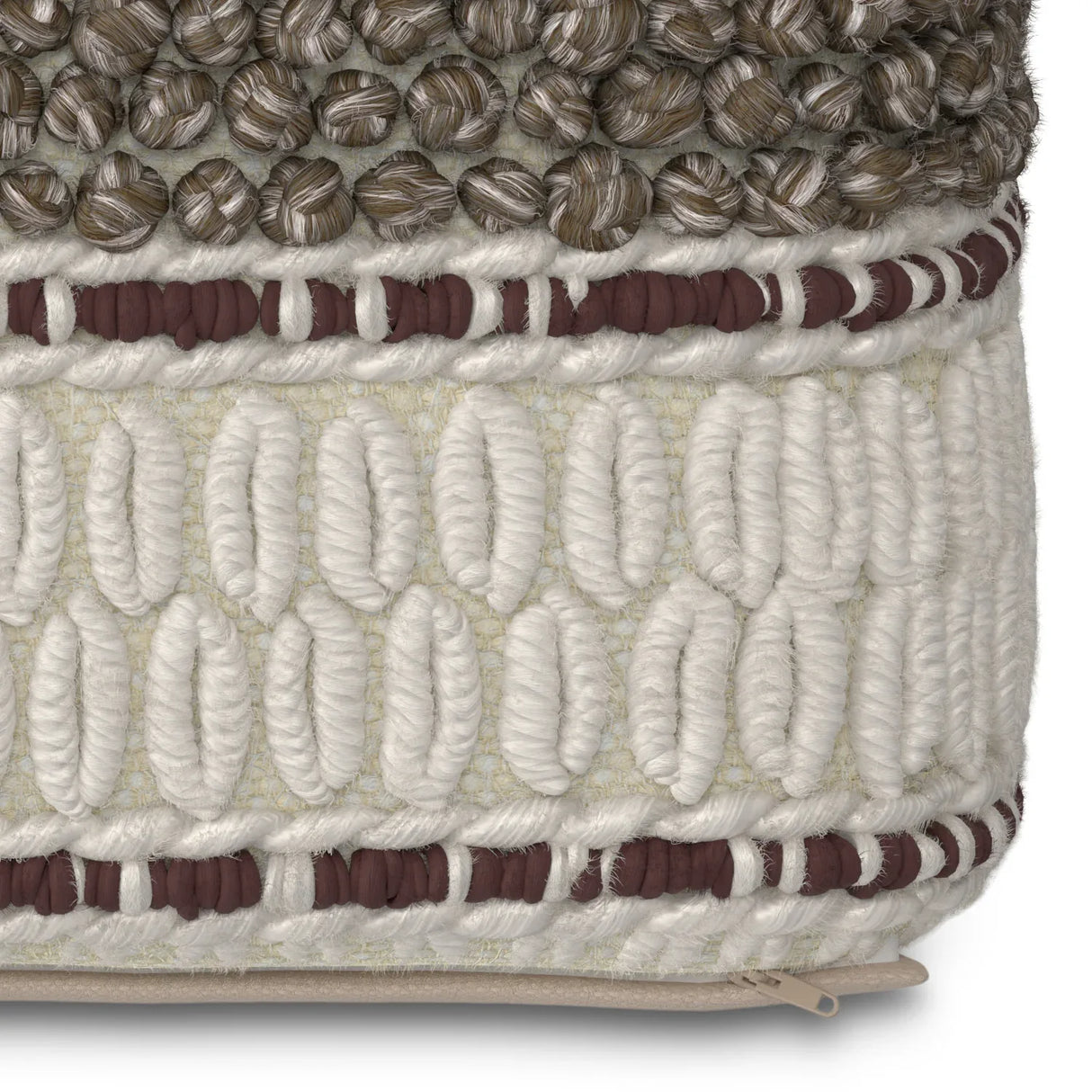 Woven Earth Tone Brown Fabric Square Pouf - Omega Lifestyles