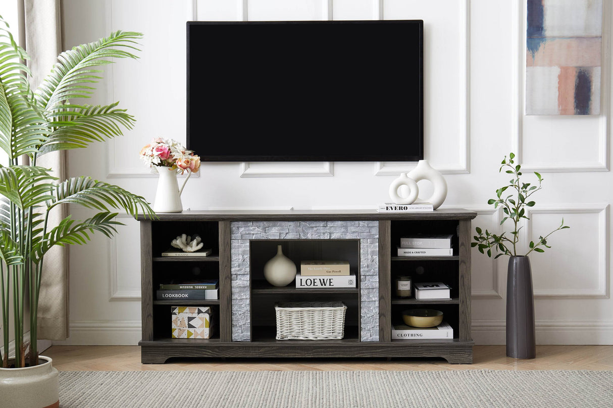 Grey Faux Stacked Stone MDF TV Media Stand Console - Sleep Galleria