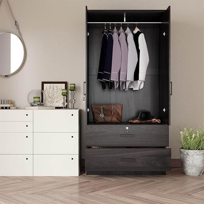 Black MDF Bedroom Wardrobe Closet With Doors Drawers