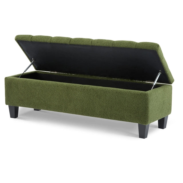 Green Boucle Ottoman Bench With Storage And Seating - Omega Lifestyles