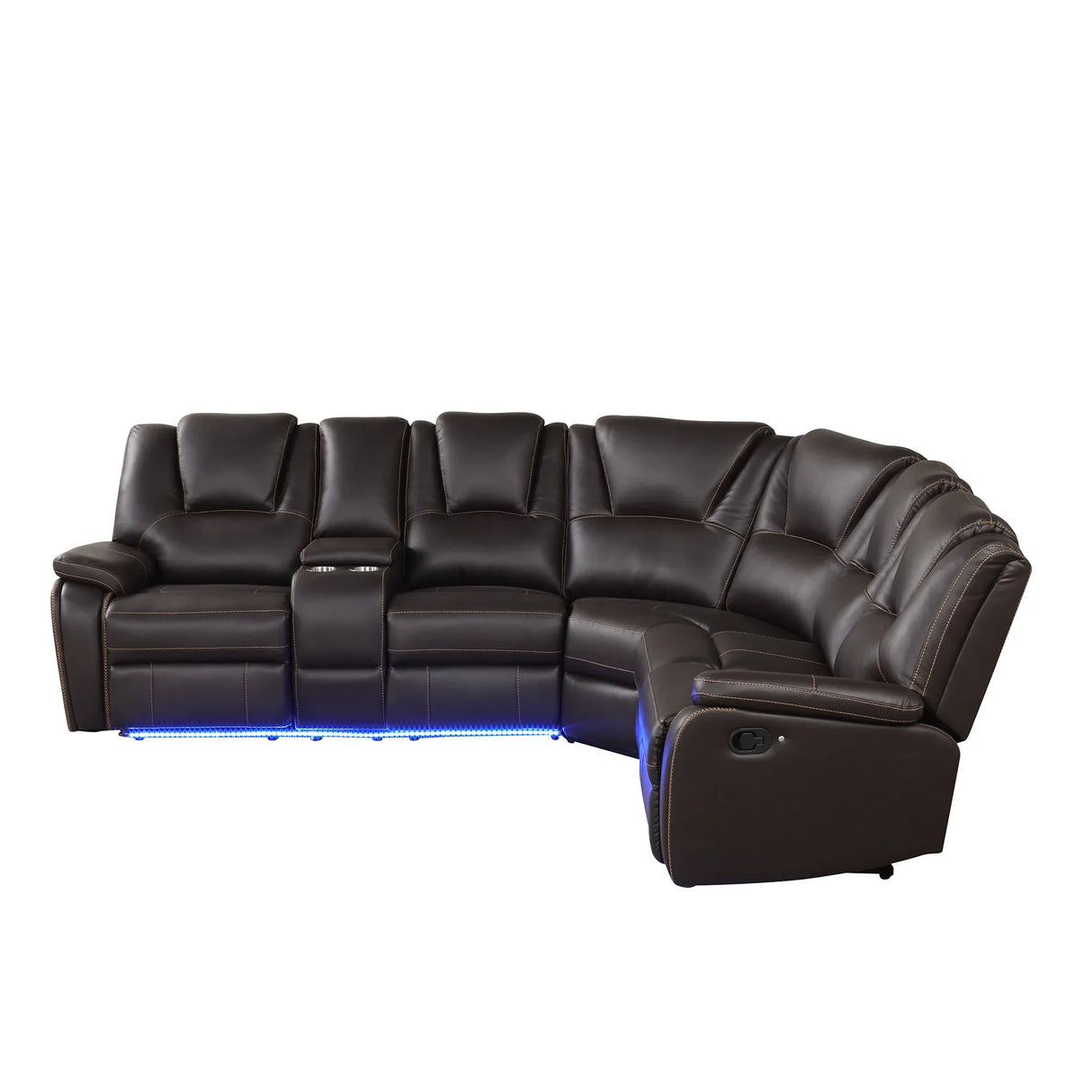Modern Brown PU Leather Manual Reclining Sectional Sofa - Omega Lifestyles