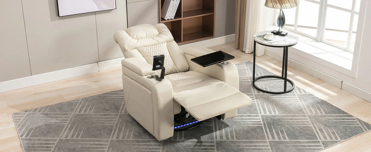 Power PU Leather Recliner Chair With Tray Table USB Port - Omega Lifestyles