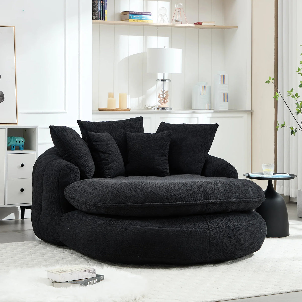 Oversized Chenille Memory Foam Bean Bag Sofa With Pillows - Omega Lifestyles