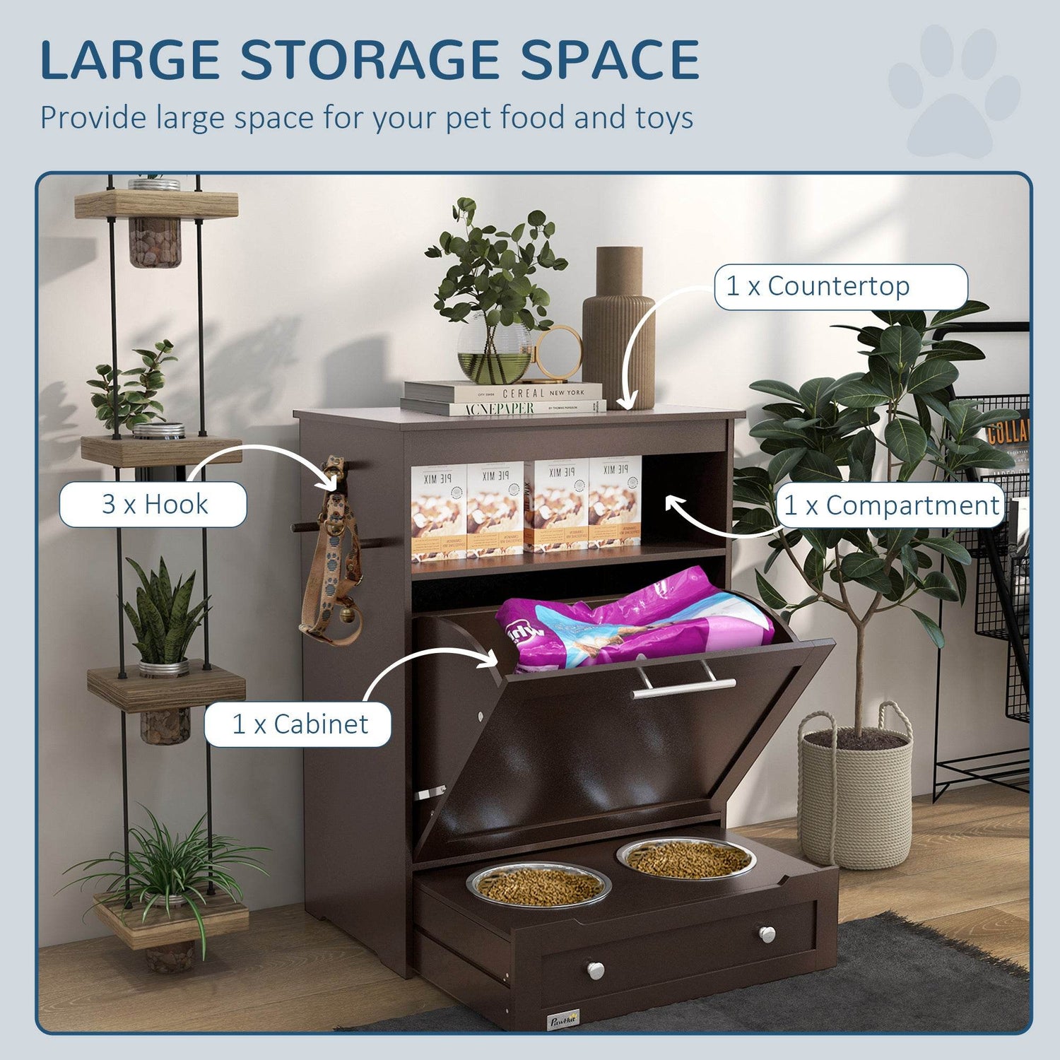 Pet Feeder Station With Storage Cabinet And Raised Bowls - Sleep Galleria