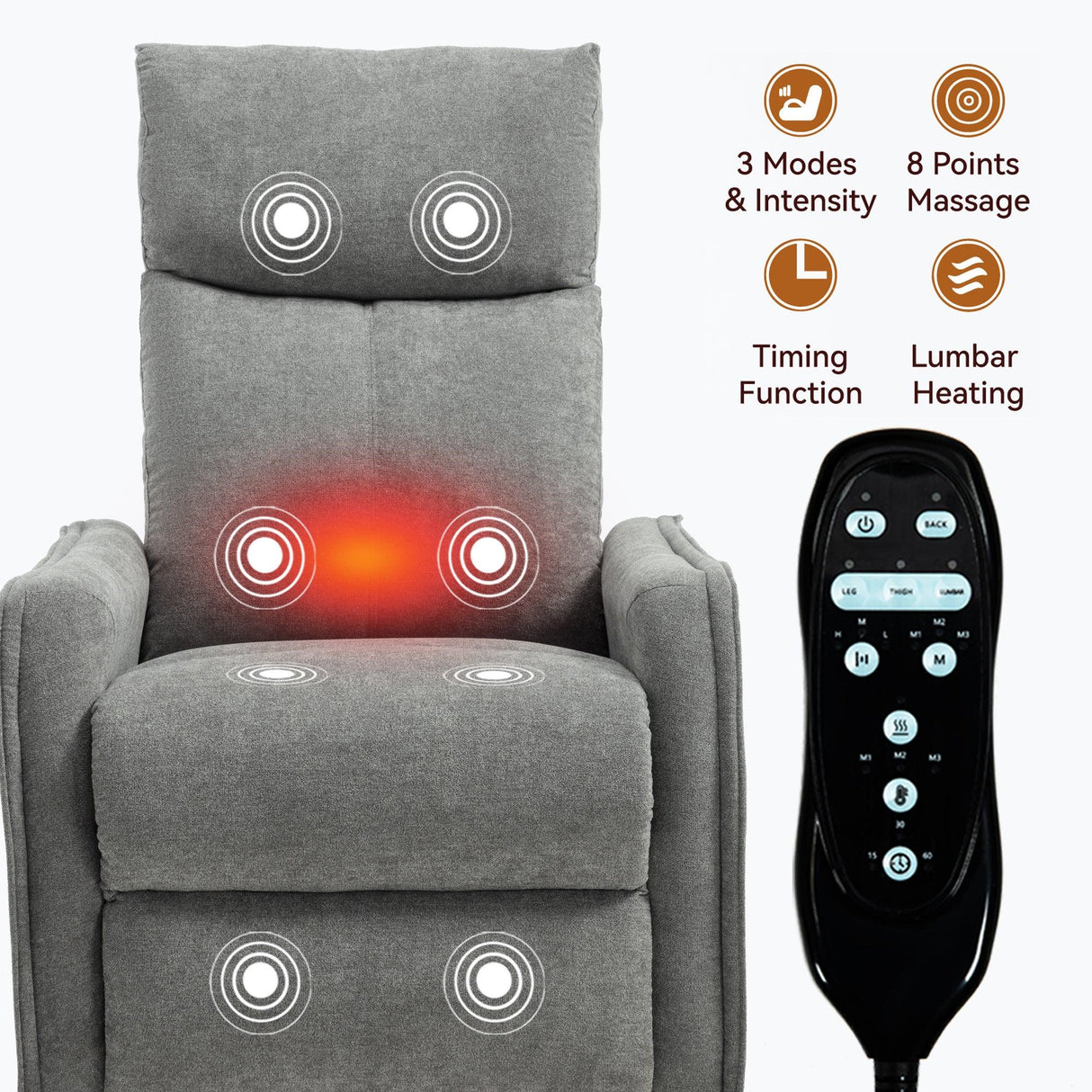 Heat Massage Recliner Chair With Swivel Rocker And Lumbar Heat - Omega Lifestyles
