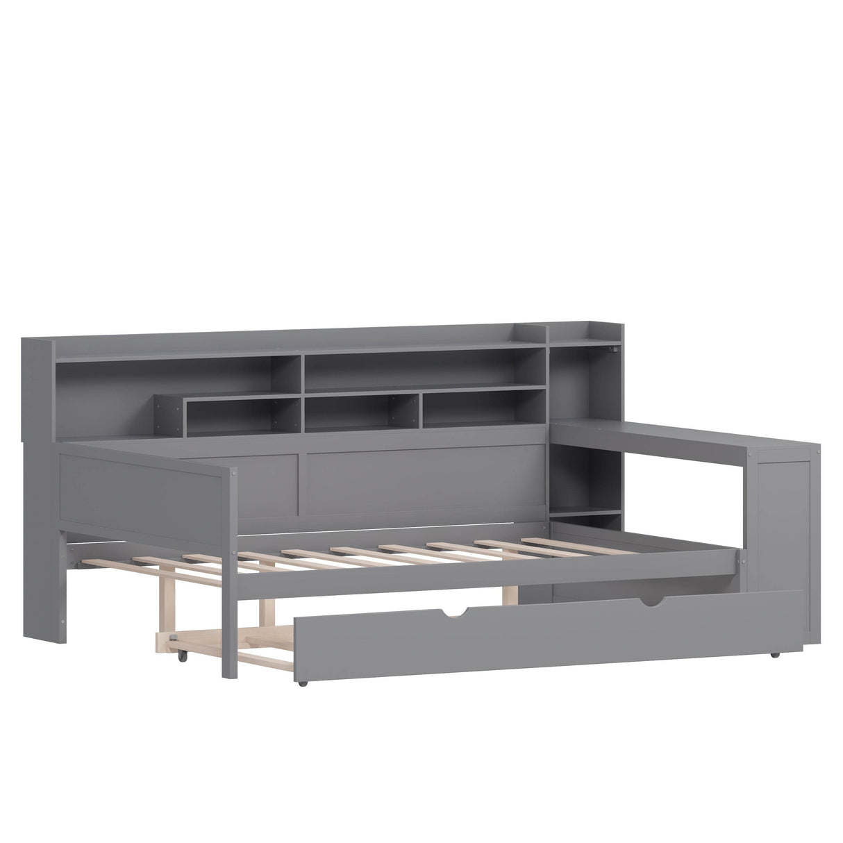 Multi-Functional Wooden Bed Frame With Trundle And Desk - Omega Lifestyles