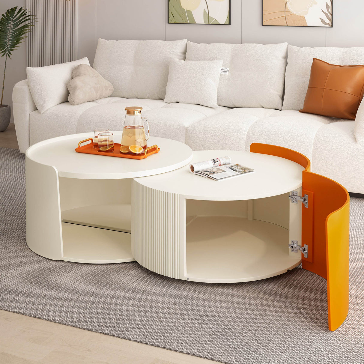 Modern Round MDF Nesting Coffee Table With Storage - Sleep Galleria