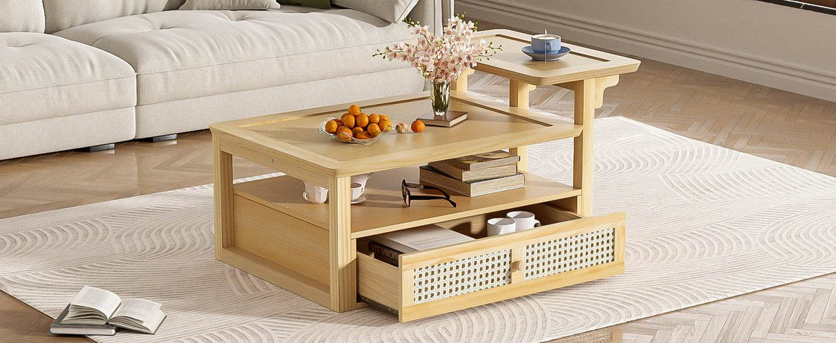 Modern Natural MDF Coffee Table With Rattan Drawer - Sleep Galleria