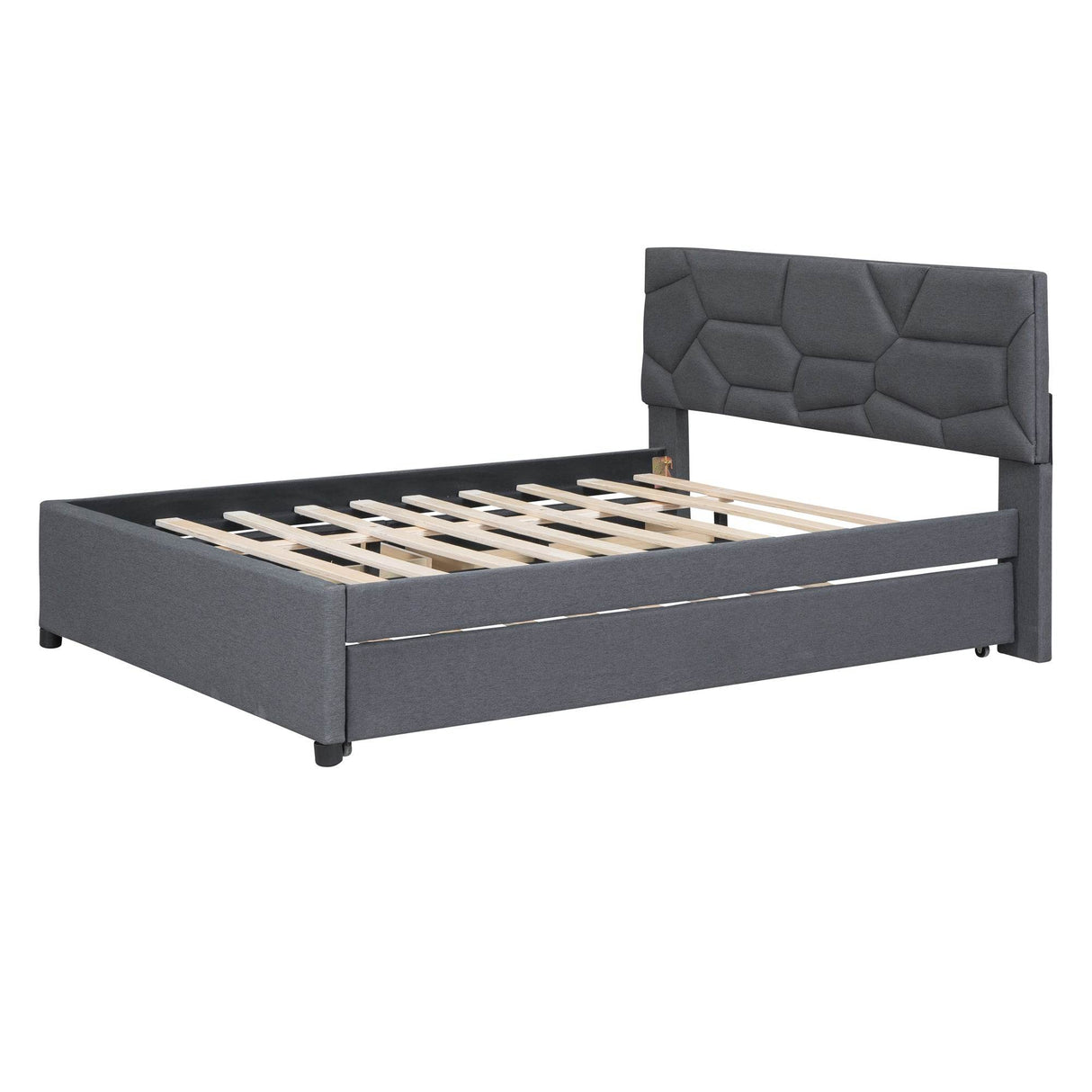 Full Upholstered Platform Bed With Trundle And Drawers - Omega Lifestyles