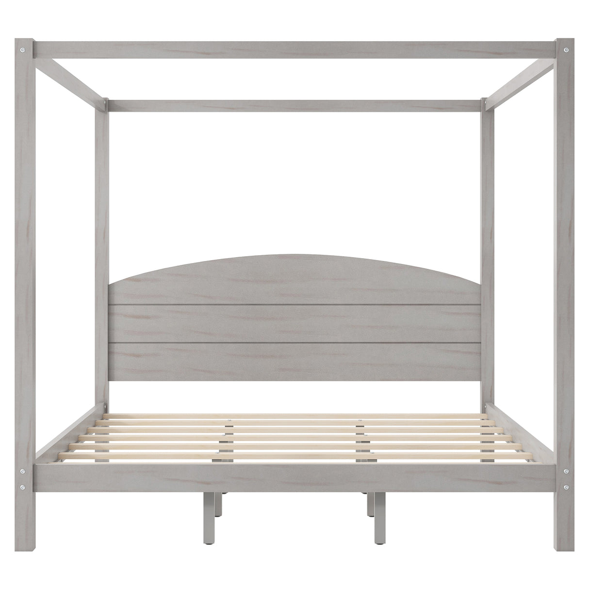 King Grey Wash Canopy Platform Bed With Headboard