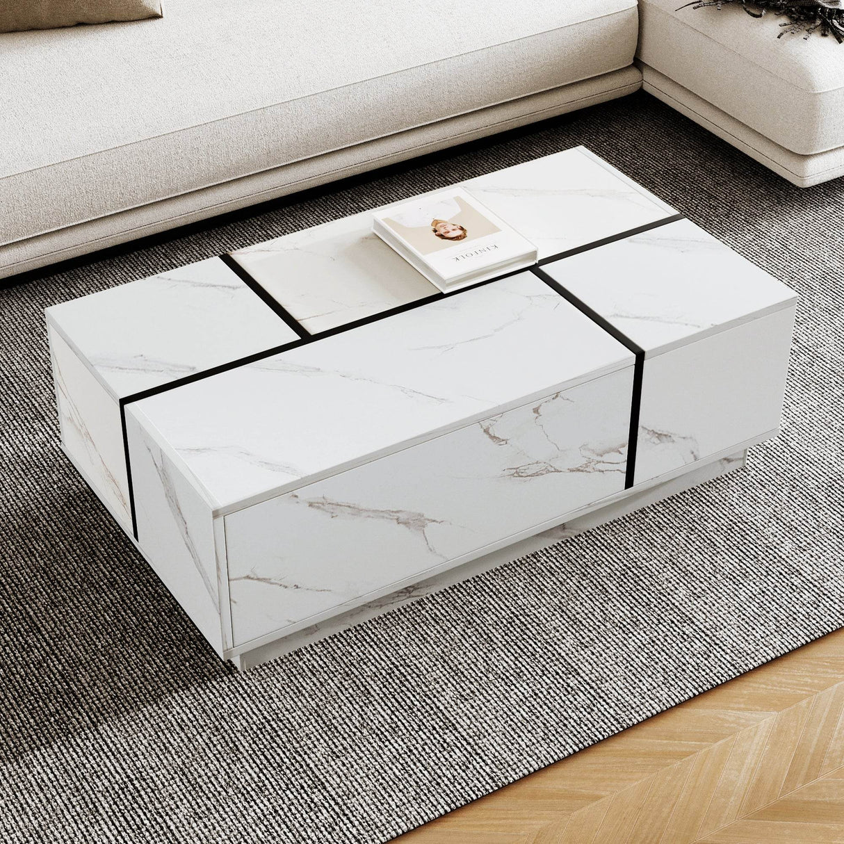 Modern White MDF Sliding Top Coffee Table With Storage - Sleep Galleria