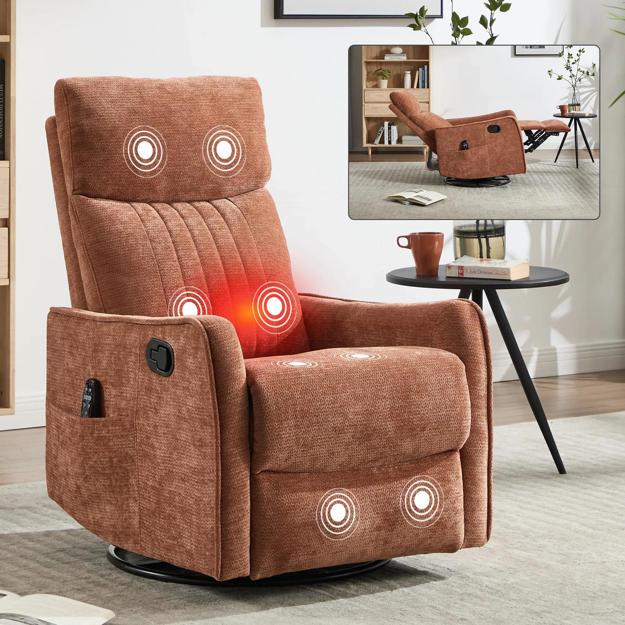 Orange Medium-Firm Chenille Fabric Massage Recliner Chair - Omega Lifestyles