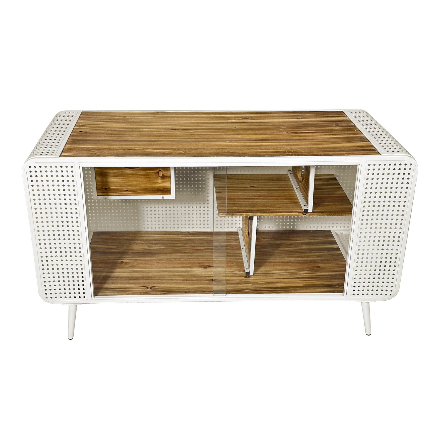 Spacious Fir Wood Iron Frame Tempered Glass Cat House - Sleep Galleria
