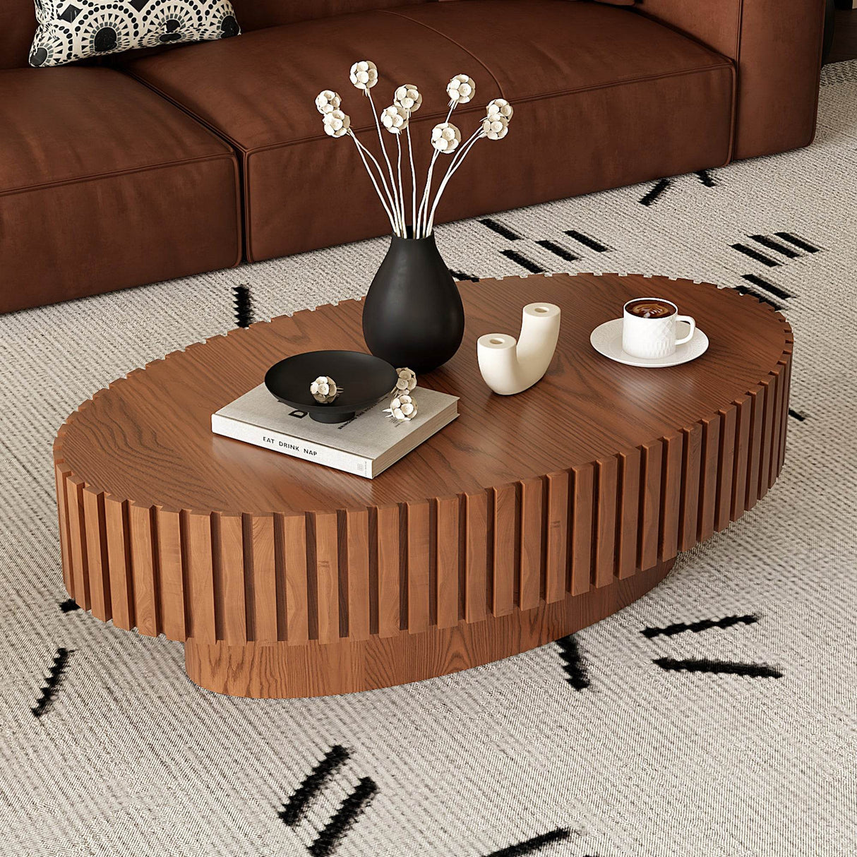 Modern Handcrafted Oval Pedestal MDF Coffee Table - Sleep Galleria