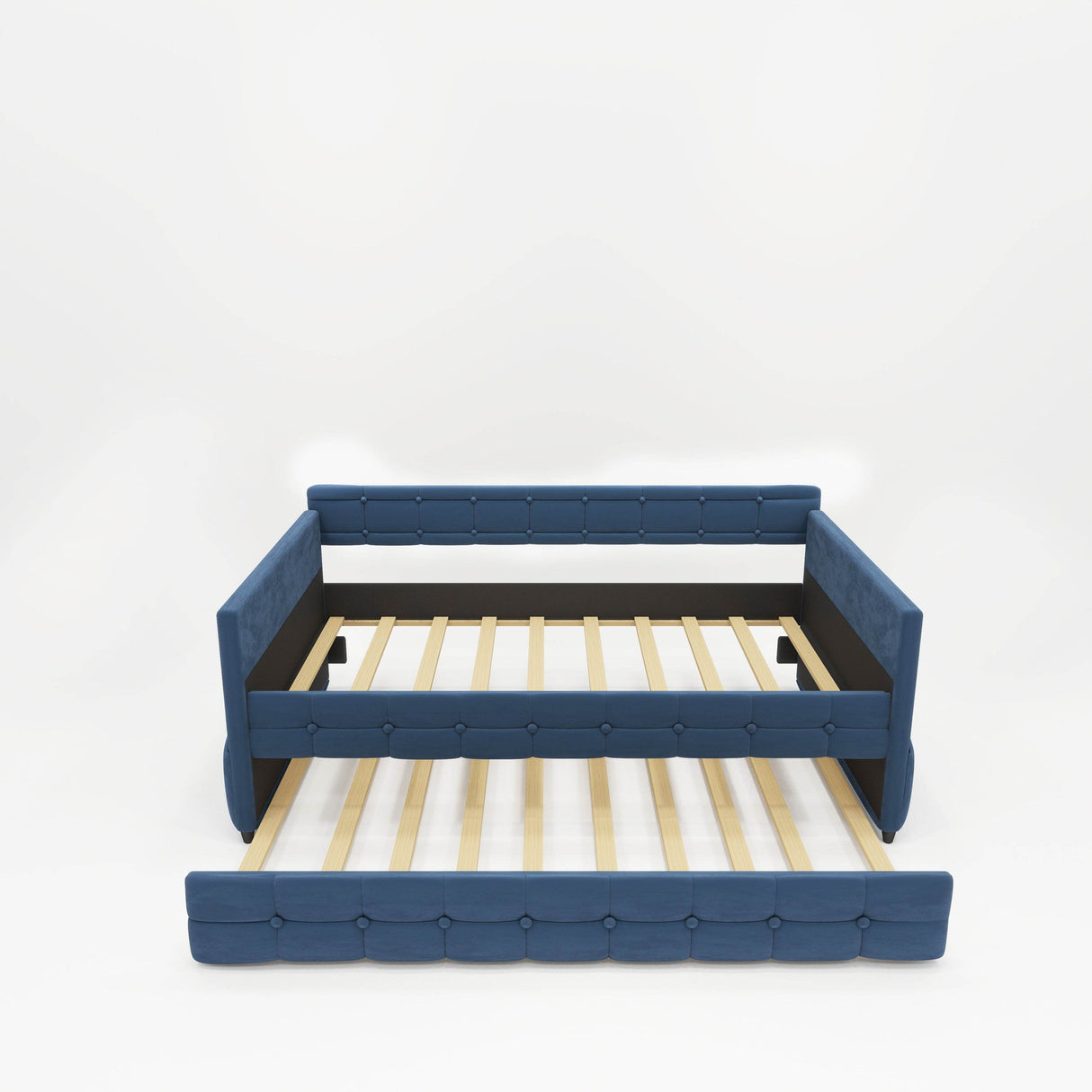 Blue Velvet Upholstered Twin Size Daybed With Trundle