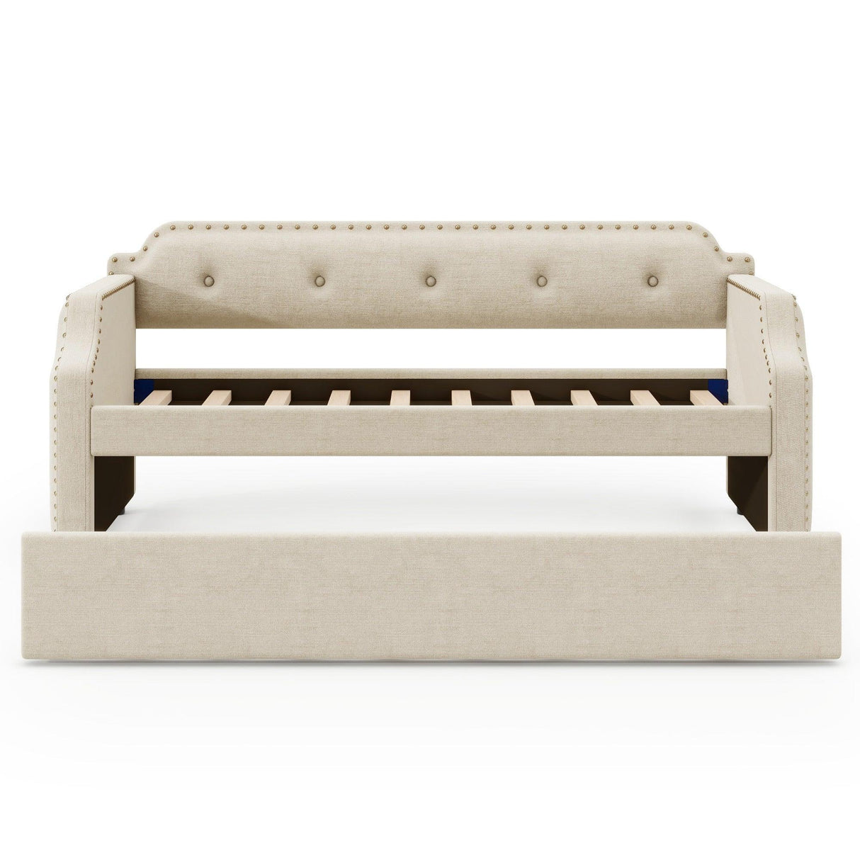 Twin Upholstered Daybed With Trundle Linen Frame - Omega Lifestyles