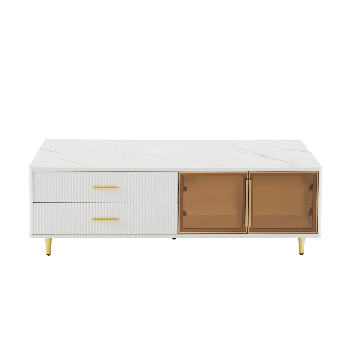 Modern White MDF Coffee Table With Storage Drawers And Lighting - Sleep Galleria