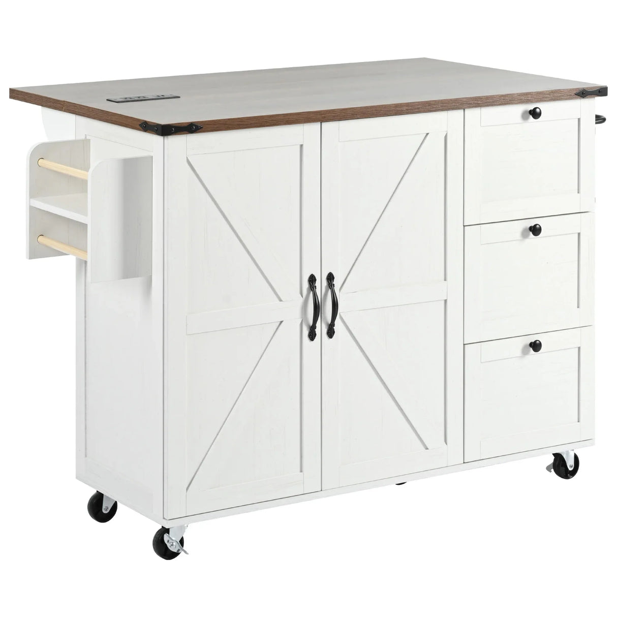 Farmhouse Kitchen Island Cart With Power Outlet - Omega Lifestyles