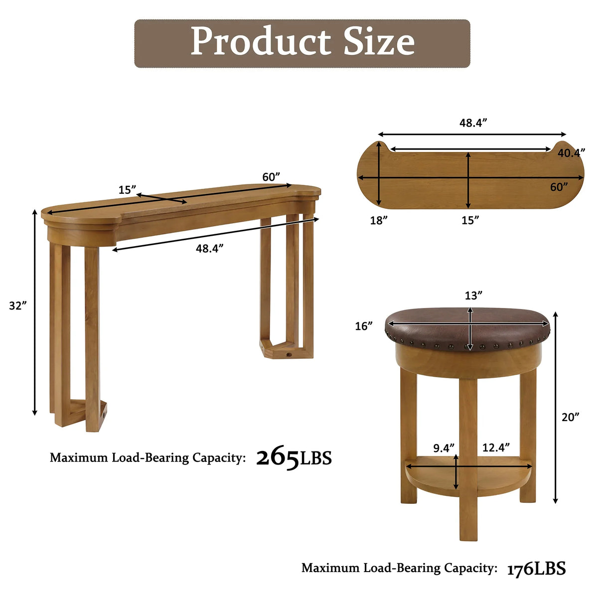 4-Piece Solid Wood Bar Table Set With Padded Stools - Omega Lifestyles