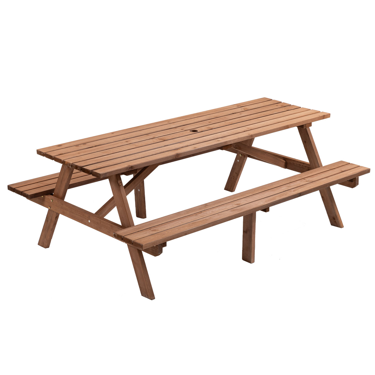 Solid Wood Outdoor Picnic Table With Built-In Benches