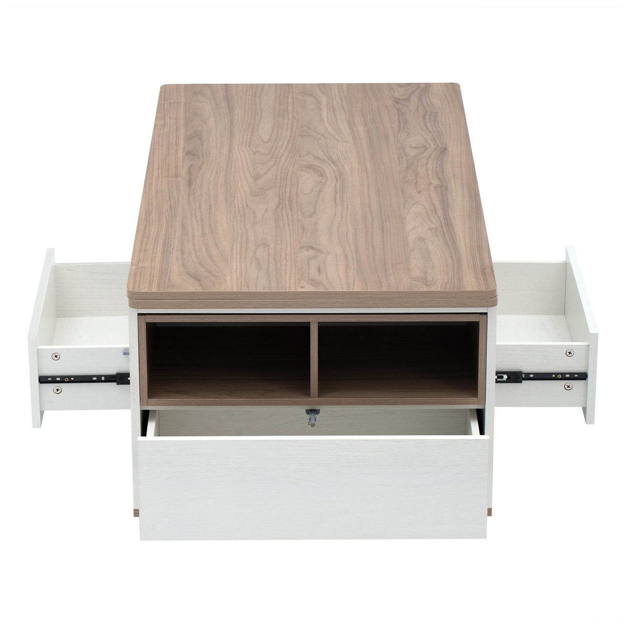 Modern Walnut White Lift Top Coffee Table With Drawers - Sleep Galleria