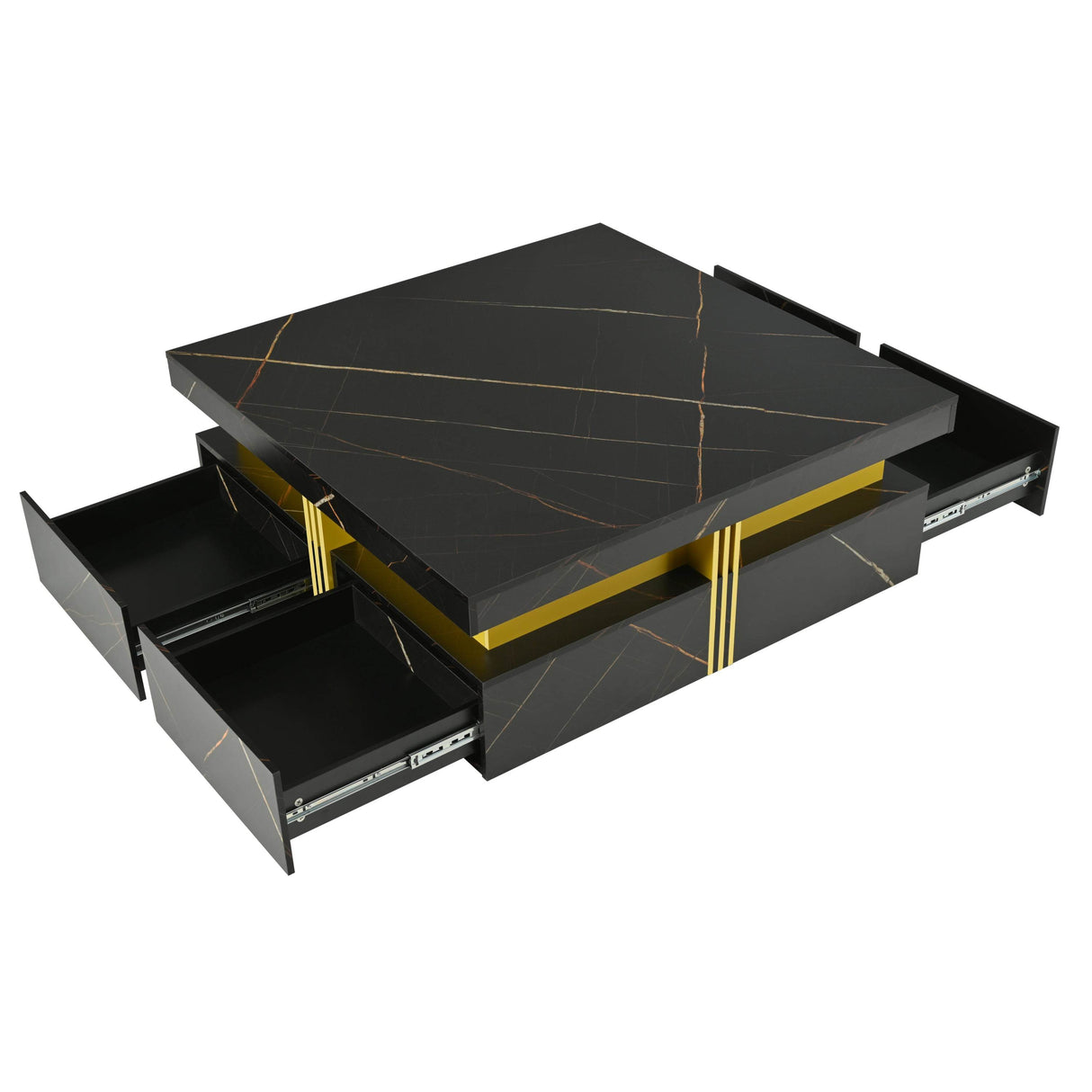 Modern Black Gold Accented Square Coffee Table With Storage - Sleep Galleria